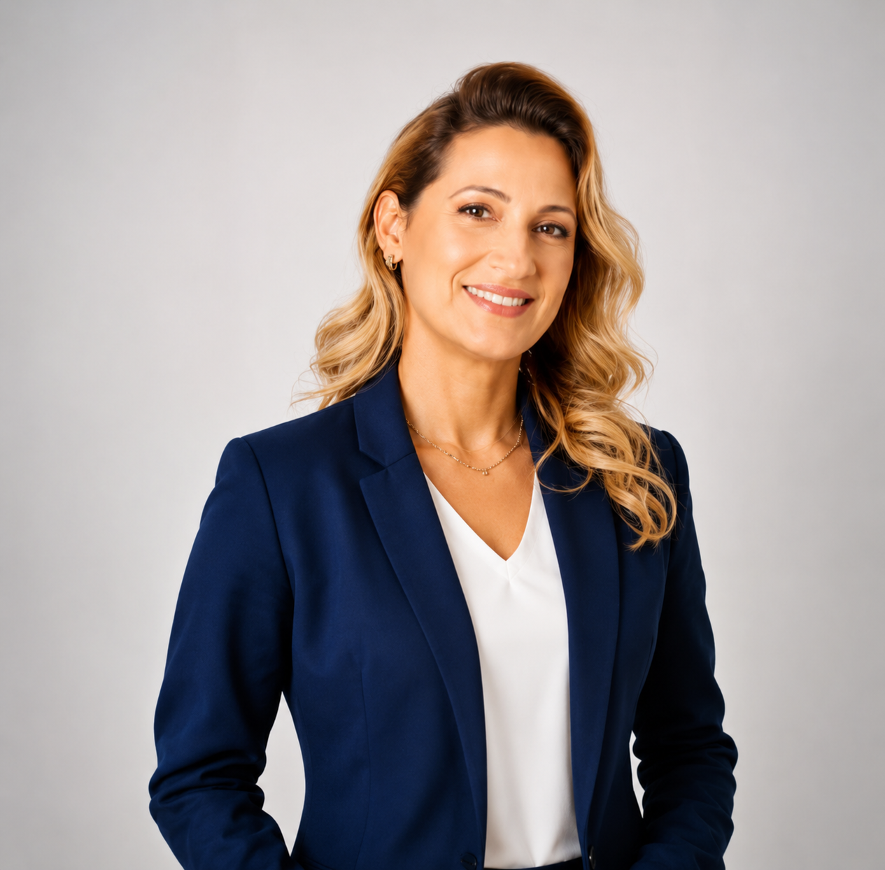 Dra. Cláudia Luciana, fisioterapeuta, sorrindo em traje profissional